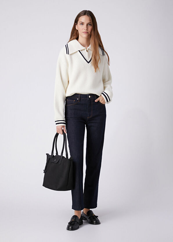 Beymen Club Off-White Collar Detailed Wool Sweater - 3