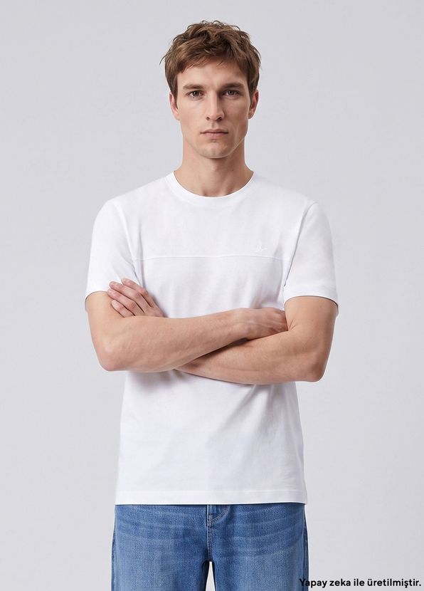 Beymen Club Relaxed Fit Off White Ribbed T-Shirt - 1