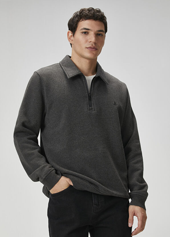 Beymen Club Gri Melanj Polo Yaka Sweatshirt - 2