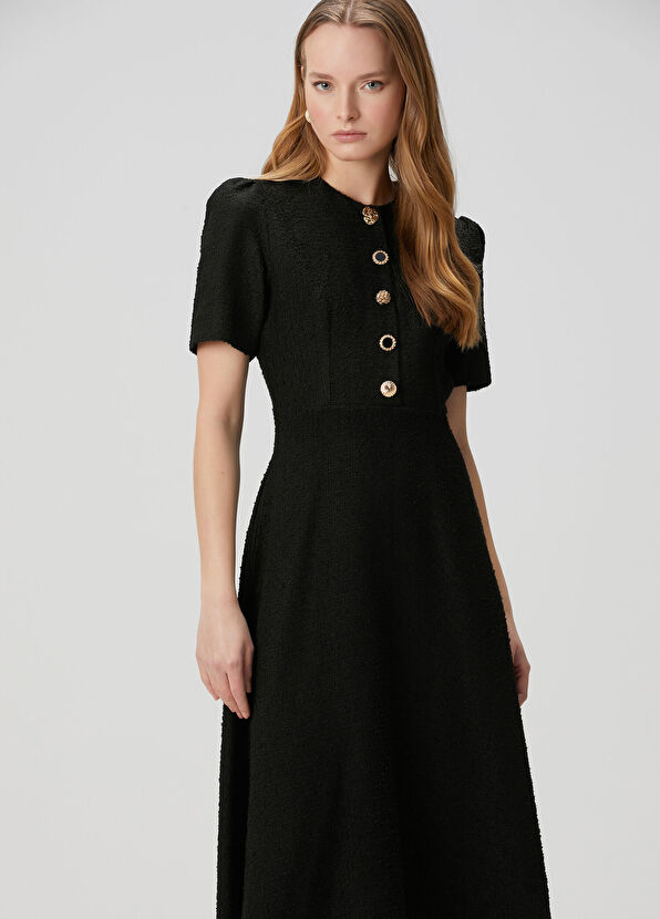 Beymen Club Black Gold Button Detailed Midi Tweed Dress - 3