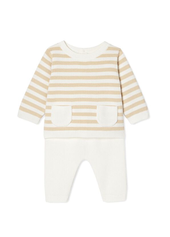 Jacadi Paris  Çizgili Örgü Kazak ve Pantolon Unisex Bebek 2'li Set - 1