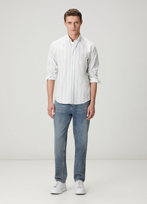 Beymen Club Comfort Fit Mavi Beyaz Çizgili Oxford Gömlek - 3