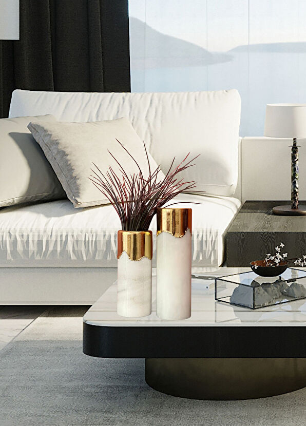 2in1 Design Studio Melt White Gold 2-Piece Marble Vase - 2