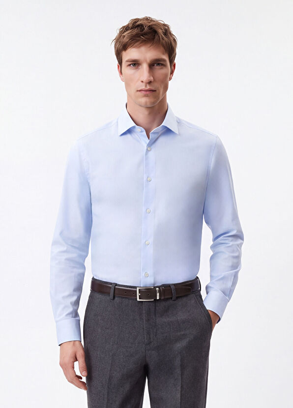 Beymen Club Slim Fit Blue Dobby Non-Iron Shirt - 3