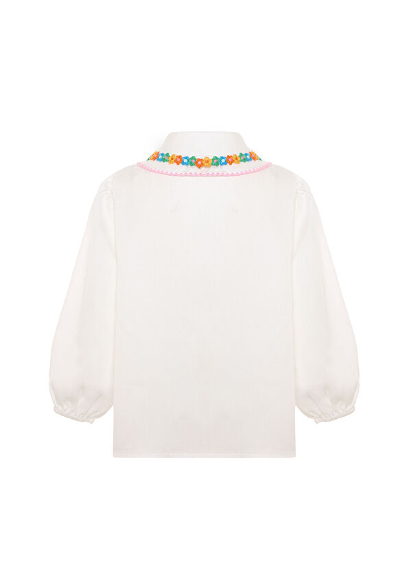 Lala’s Petite Çiçek Yakalı Beyaz Uzun Kollu Kız Çocuk Gömlek - 2