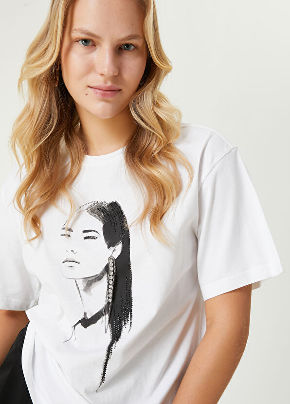 Beymen Club Beyaz Taşlı Kadın Baskılı T-shirt - 2
