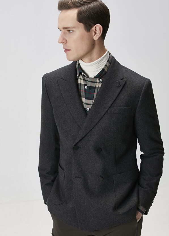 Beymen Club Antrasit Kruvaze Yün Ceket - 2