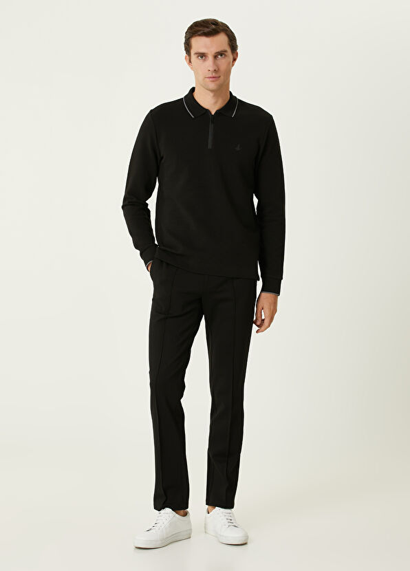 Beymen Club Slim Fit Siyah Polo Yaka Ottoman Dokulu Sweatshirt - 3