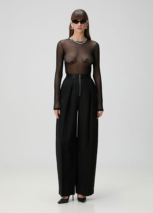 Jean Paul Gaultier Siyah Logolu Tül Bluz - 2