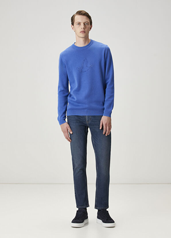 Beymen Club Sax Blue Logo Jacquard Sweater - 2