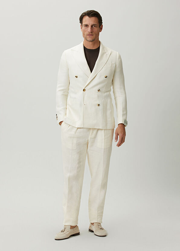 LUIGI BORRELLI Stone Double-Breasted Linen Jacket - 2