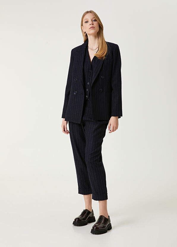 Beymen Club Lacivert Çizgili Yün Yelek - 3