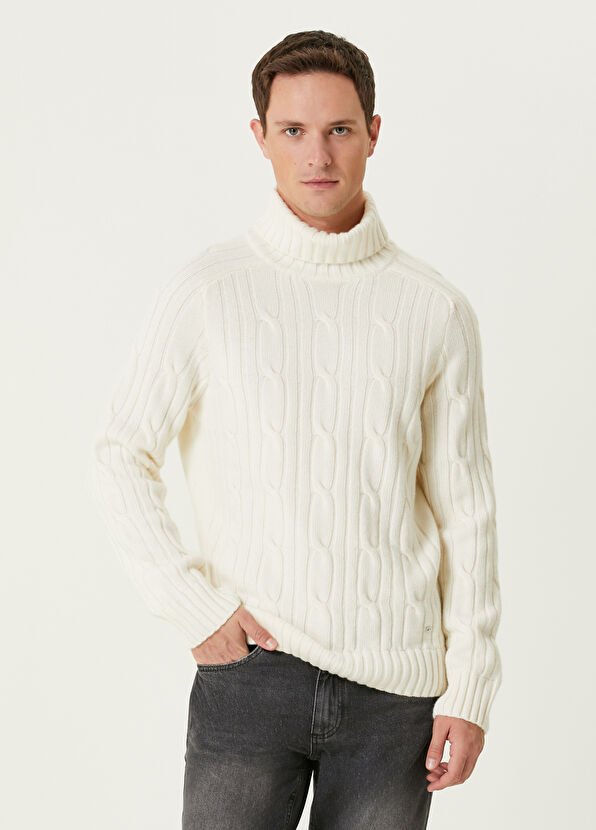 Beymen Club Ecru Turtleneck Hair Braid Textured Wool Sweater - 1