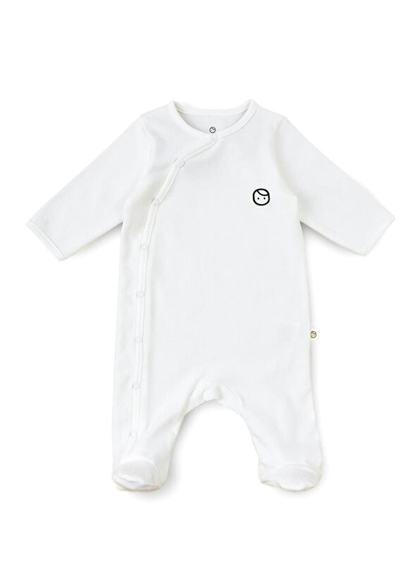 Little Gusto Beyaz Organik Pamuk Patikli Yenidoğan Unisex Bebek Tulum - 1