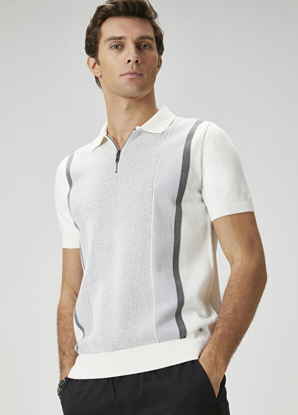 Beymen Club Kırık Beyaz Polo Yaka Kısa Kollu Triko - 1