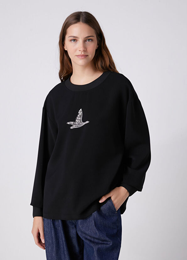 Beymen Club Black Embellished Logo Crepe Blouse - 4