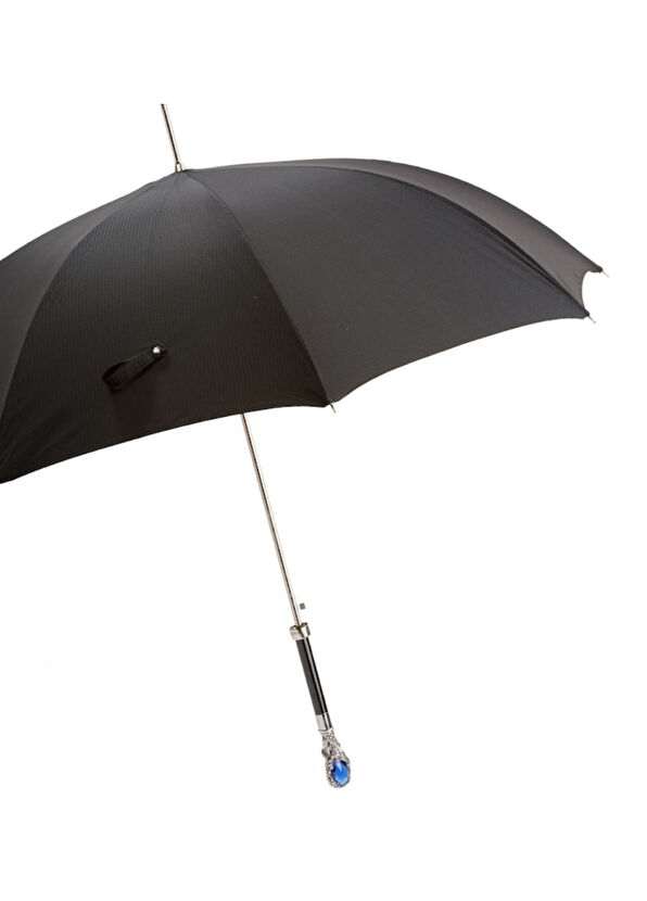 Pasotti Black Luxury Umbrella with Blue Stone Handle - 2