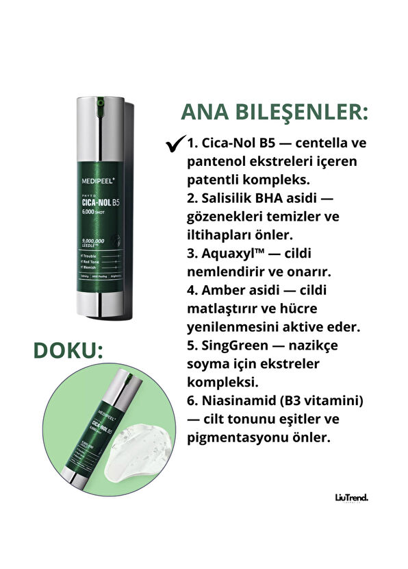MEDIPEEL Phyto CicaNol B5 6000 Shot Serum Spiküller ve Centella İçeren Yatıştırıcı Peeling Cilt Serumu 50 ml - 2