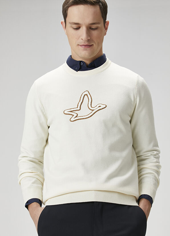 Beymen Club Kırık Beyaz Logo Detaylı Kazak - 1