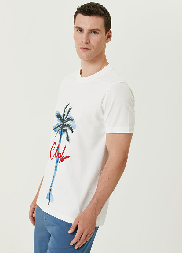 Beymen Club Beyaz Palmiye Baskılı Logo Nakışlı T-shirt - 3