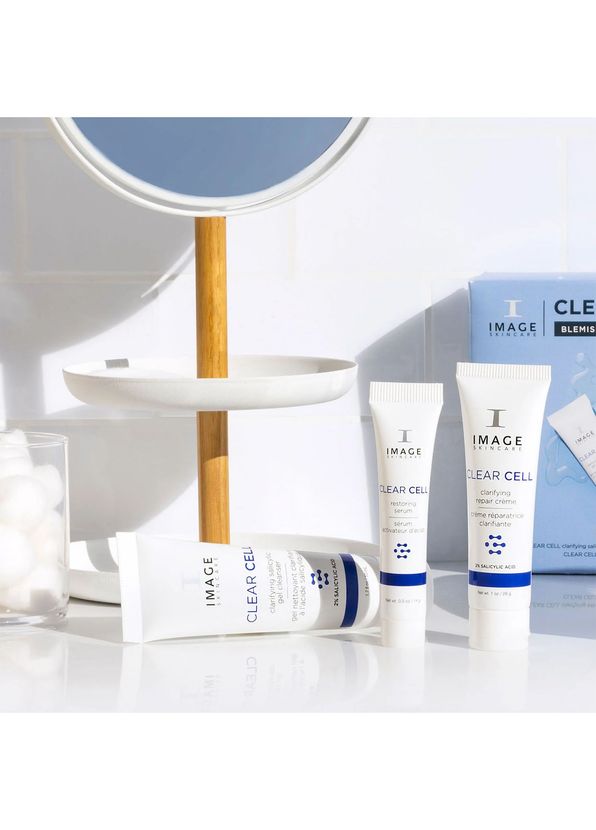 Image Skincare Clear Skin Solutions Clarifying Gel Cleanser + Restoring Serum & Clarifying Repair Crème Soothing Serum & Night Cream Skincare Set - 4