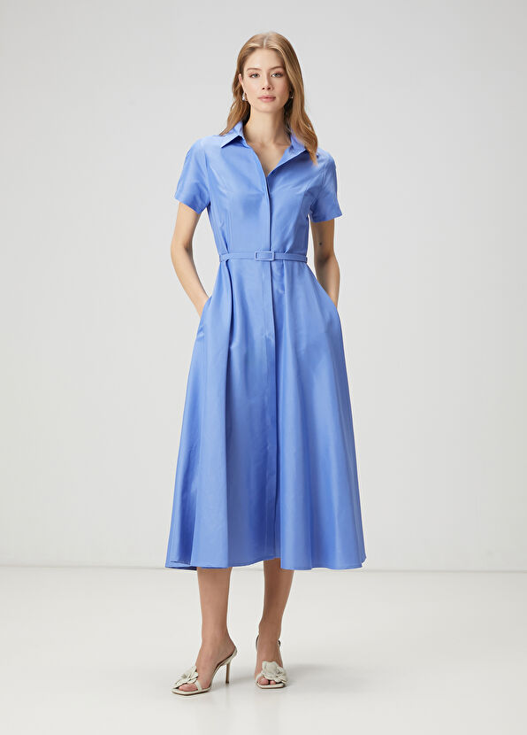 Beymen Club Dark Blue Midi Taffeta Shirt Dress - 2