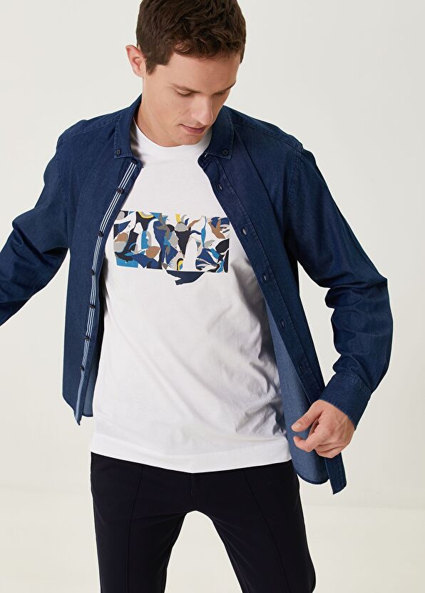 Beymen Club Comfort Fit Koyu Mavi Grogren Detaylı Denim Gömlek - 2