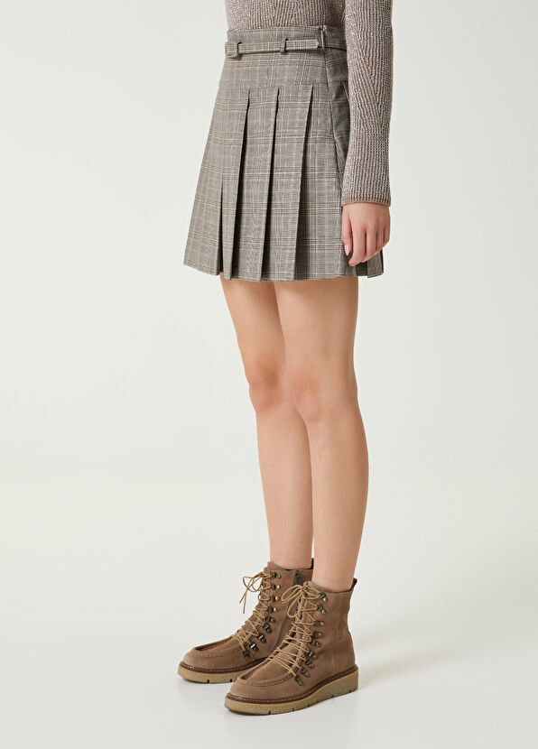 Beymen Club Gri Ekoseli Mini Yün Etek - 4