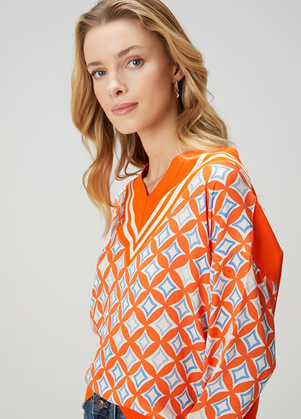 Beymen Club Turuncu Geometrik Desenli Kazak - 2