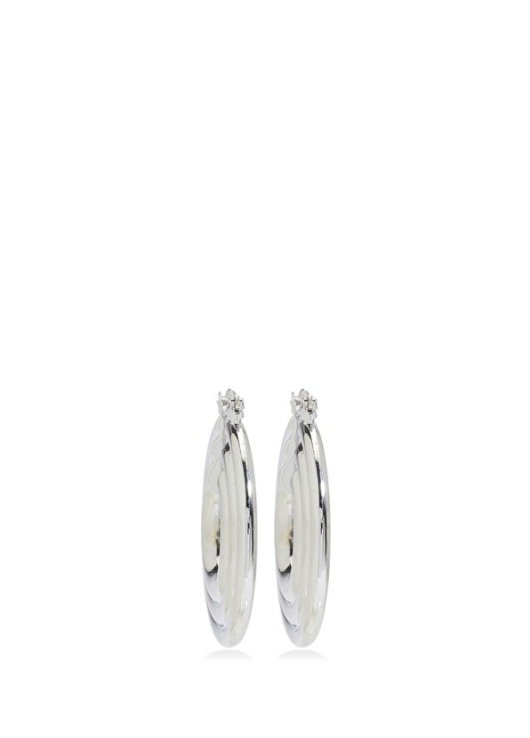 Beymen Club Silver Striped Womens Hoop Earrings - 1