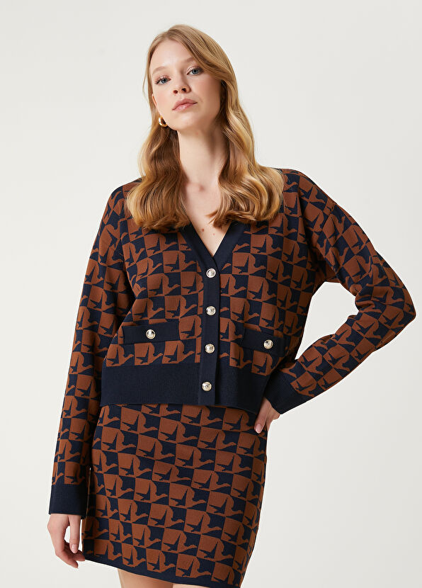 Beymen Club Kahverengi Monogram Jakarlı Mini Etek - 3