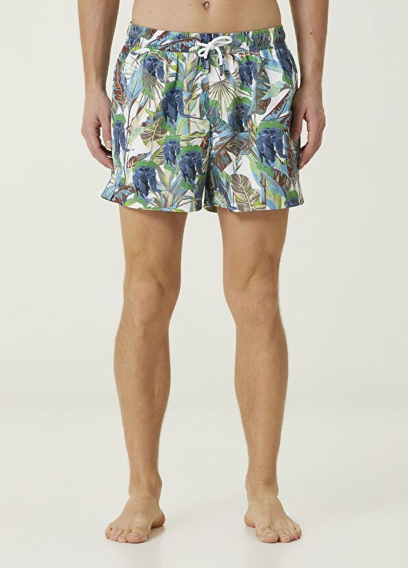 Beymen Club Mavi Yaprak ve Fil Desenli Mayo - 2