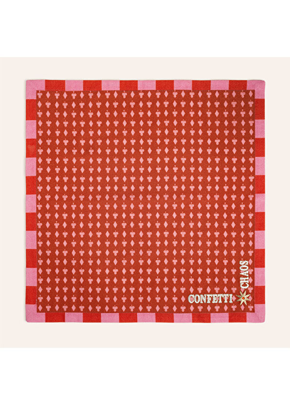 Zsa Zsa Zsu Nilüfer Digital Printed Embroidered Ecru Red Cotton 2-Piece Napkin Set - 4