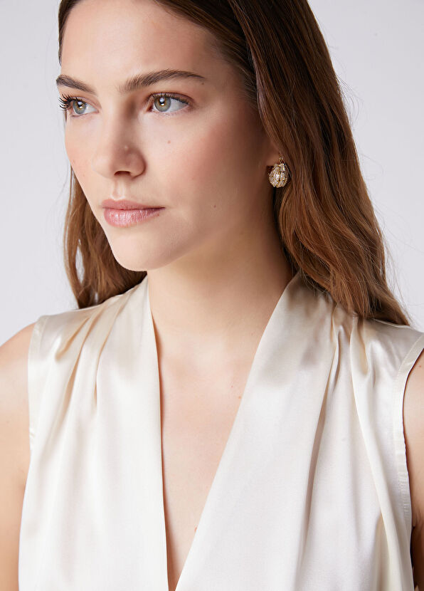 Beymen Club Cream Sleeveless Silk Blouse - 2