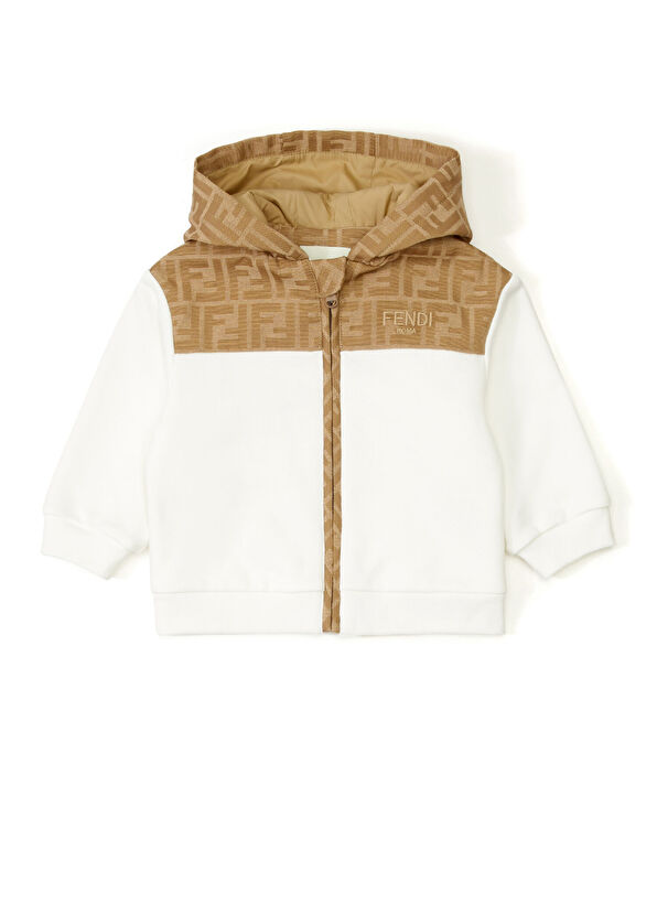 Fendi White Beige Hooded Baby Boy Sweatshirt - 1