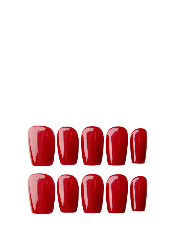 Takma Takma Kısa Balerin 15'li Kırmızı  Protez Takma Tırnak - 1