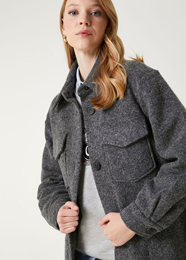 Beymen Club Gri Yıldız Nakışlı Uzun Yün Dış Gömlek - 2