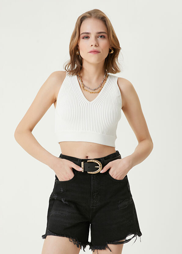 Beymen Club Kırık Beyaz Crop Triko Atlet - 1