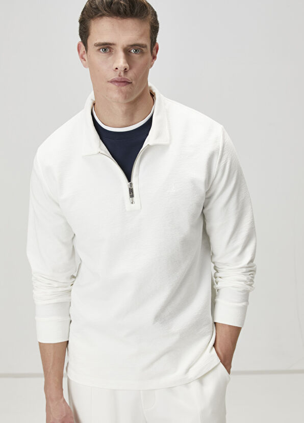 Beymen Club Kırık Beyaz Polo Yaka Sweatshirt - 1