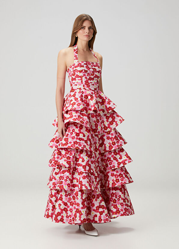 Gül Hürgel Angelita Pink Floral Maxi Linen Evening Dress - 2