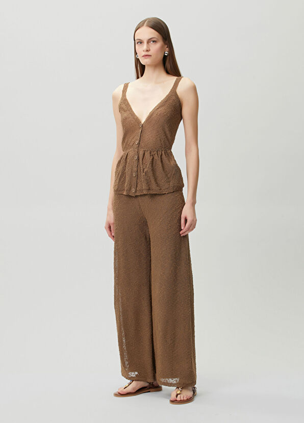 Join Us Brown Textured Knitwear Tank Top - 2