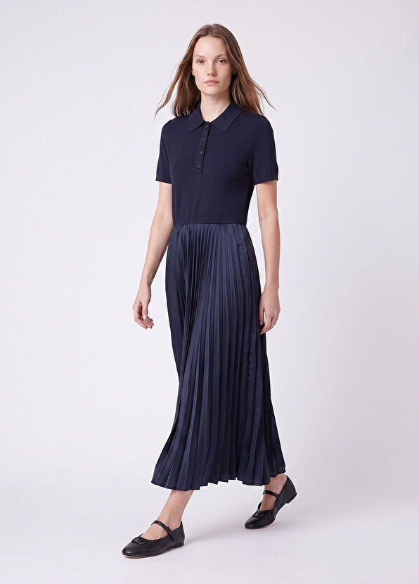 Beymen Club Navy Blue Pleated Polo sweater Dress - 3