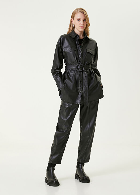 Beymen Club Siyah Kemerli Suni Deri Dış Gömlek - 4