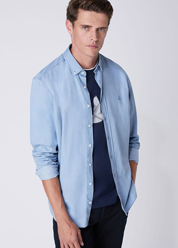 Beymen Club Mavi Yıkamalı Comfort Fit Jean Gömlek - 1