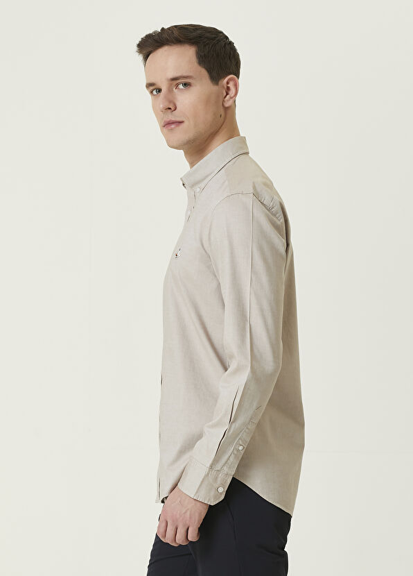 Beymen Club Slim Fit Beige Oxford Shirt - 4