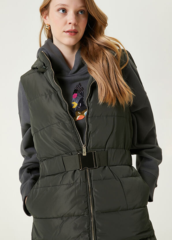 Beymen Club Haki Kapüşonlu Puff Yelek - 4