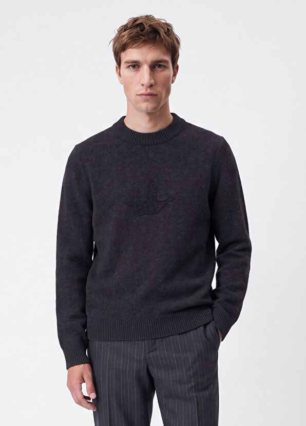 Beymen Club Anthracite Goose Logo Ribbed Sweater - 2