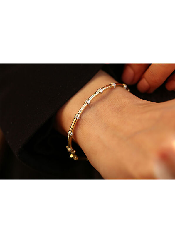 Reis Kuyumculuk Insula Bone Pırlanta Taşlı 14 Ayar Sarı Altın Kadın Bileklik - 4