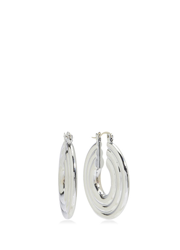 Beymen Club Silver Striped Womens Hoop Earrings - 2