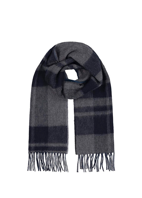 Begg&Co Lacivert Gri Erkek Kaşmir Atkı - 1